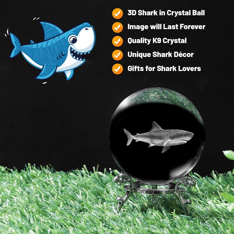 PYJ3DLAMP 3D Shark Crystal Ball with Stand Lase Engraved Glass Sphere Paperweight Shark Decor Gift - Image 4